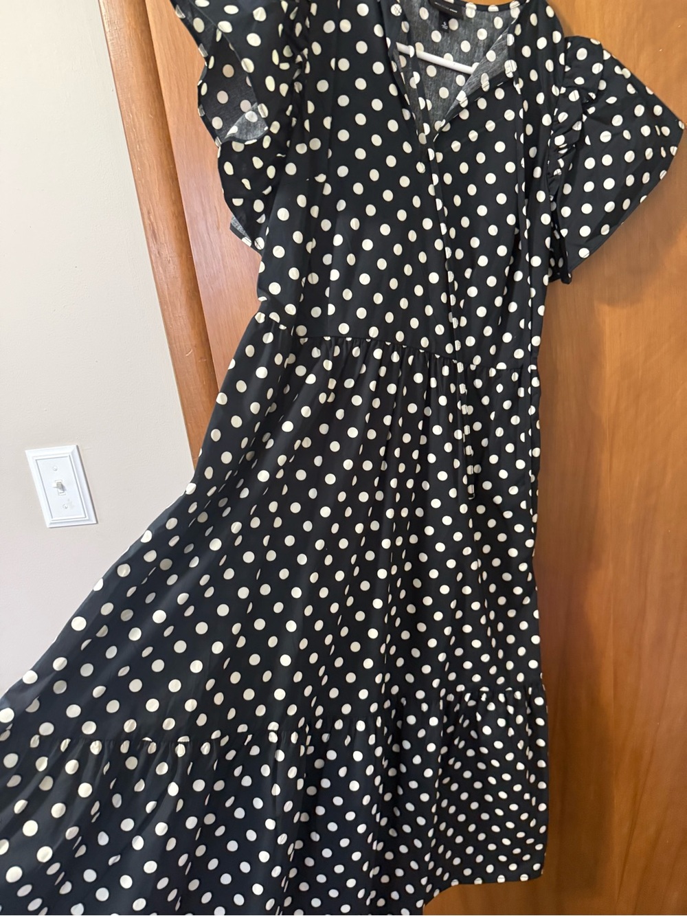 Womenβs cotton Black Polka Dot Ruffle Dress